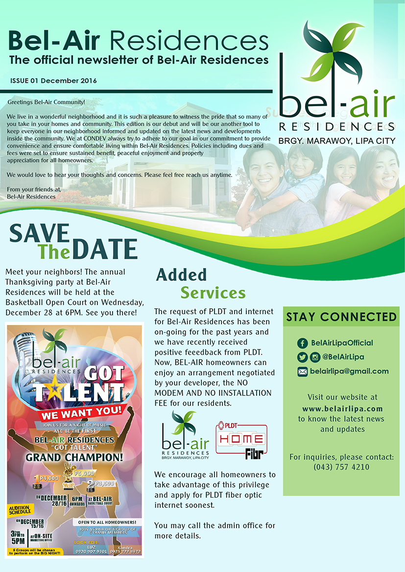 Bel-Air Residences Newsletter Dec2016